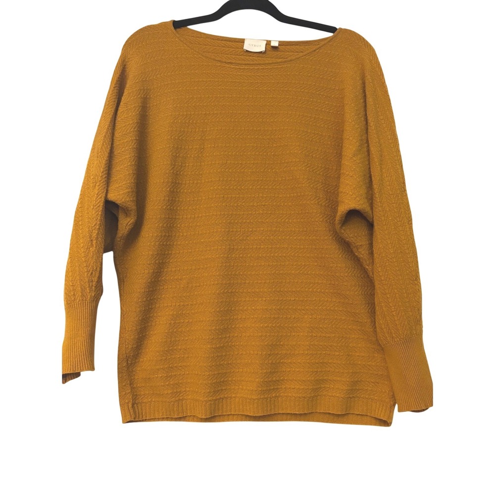 Cyrus Womens Mustard Yellow Textured‎ Knit Dolman Sleeve Sweater C552212F L